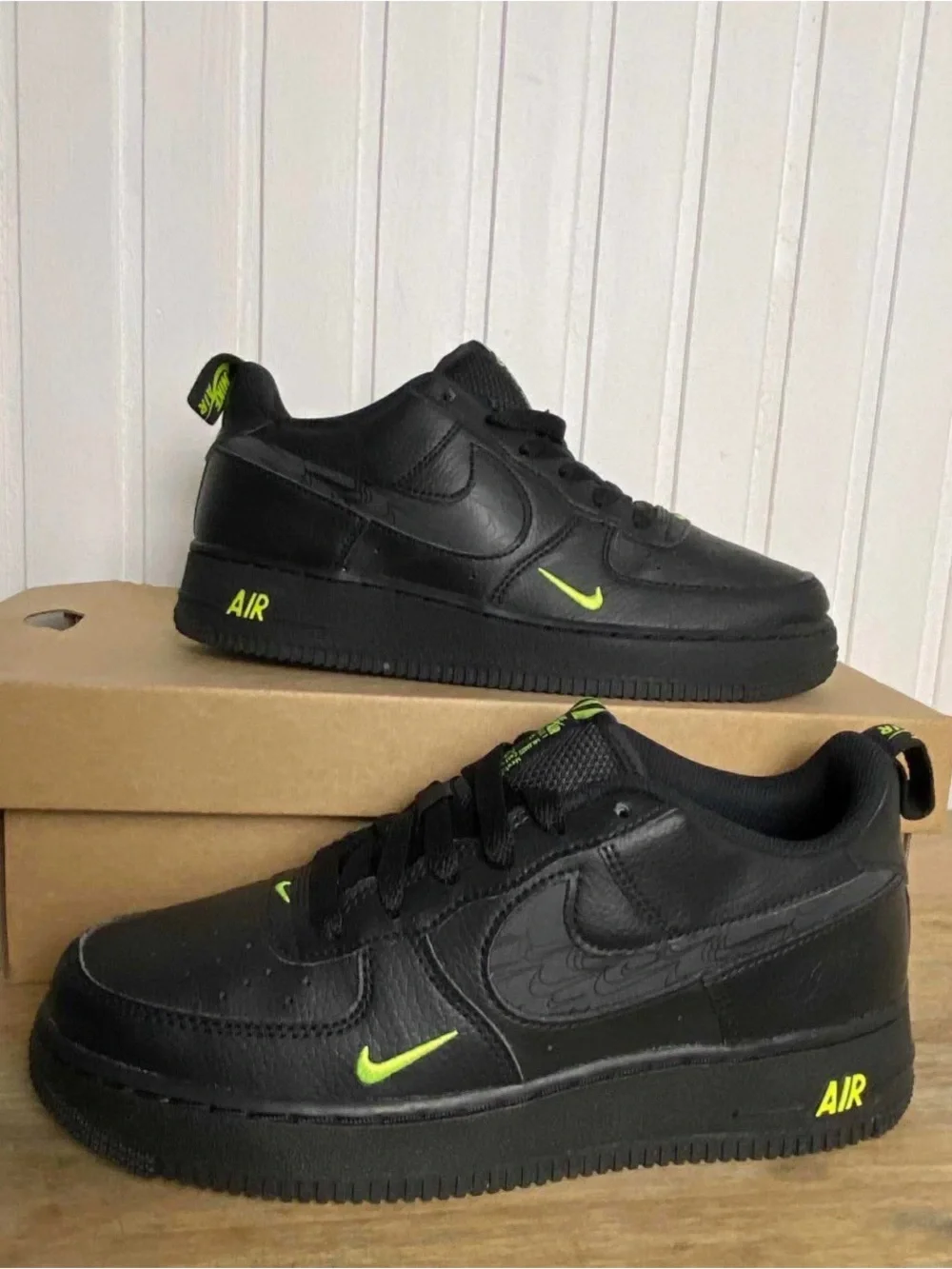 Kids Black Athletic Sneakers with Neon Accent
